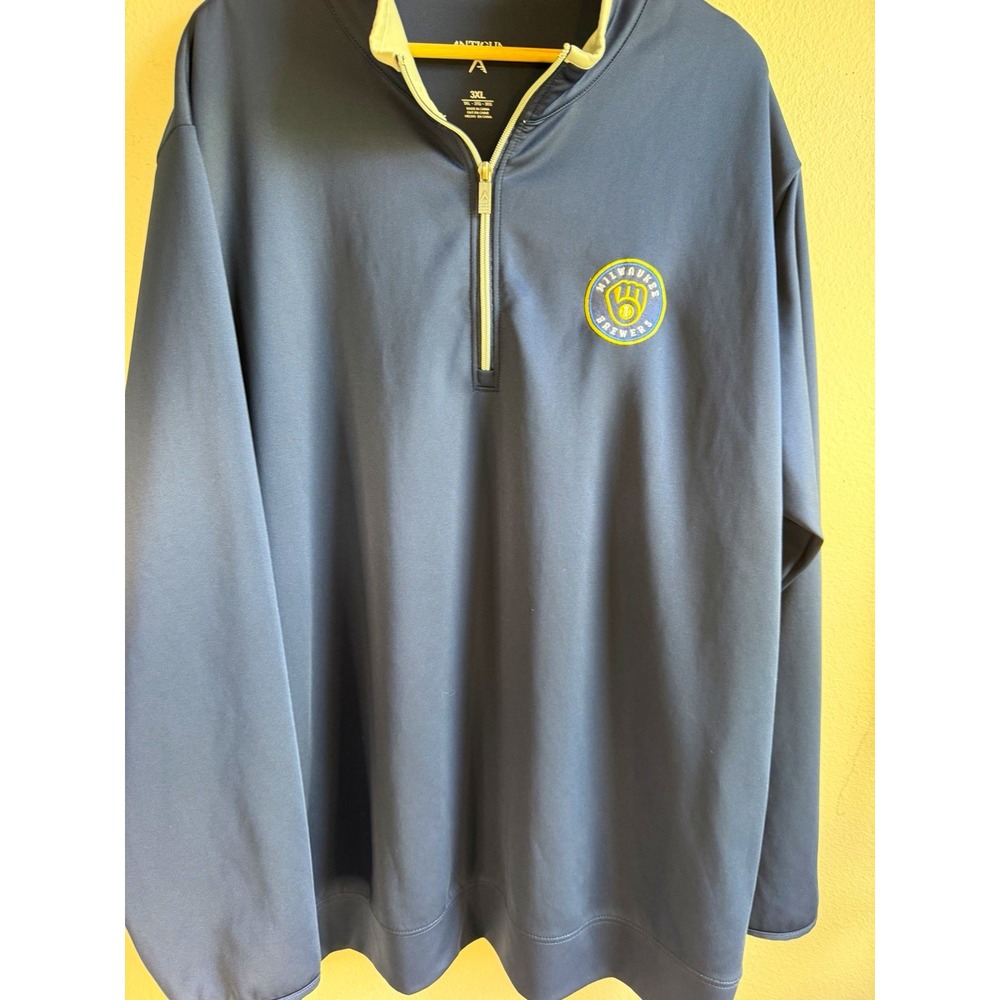 Antigua Milwaukee Brewers 1/4 Zip Pullover Navy Gold White Men's 3XL MLB